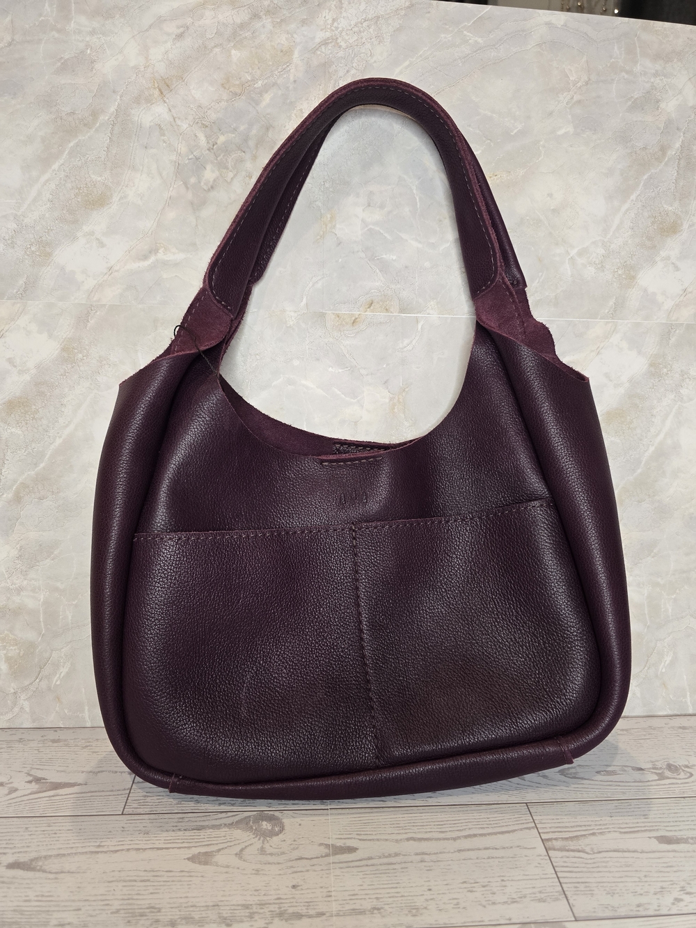Madison Plum Pebble Leather Shoulder Bag Size MEDIUM